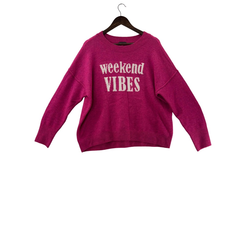 Vince Camuto Weekend Vibes‎ Crew Neck Pullover Sweater, Raspberry Pink, Medium